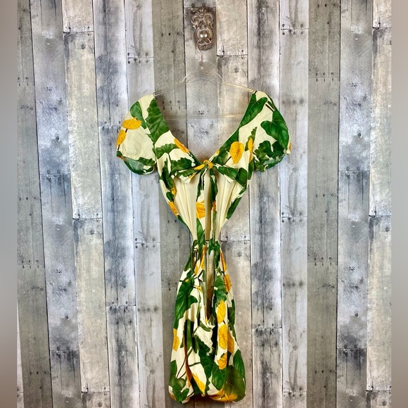 FARM Rio Cut Out Tie Back Romper In Botanical Motif Size Extra Small. - Picture 3 of 15